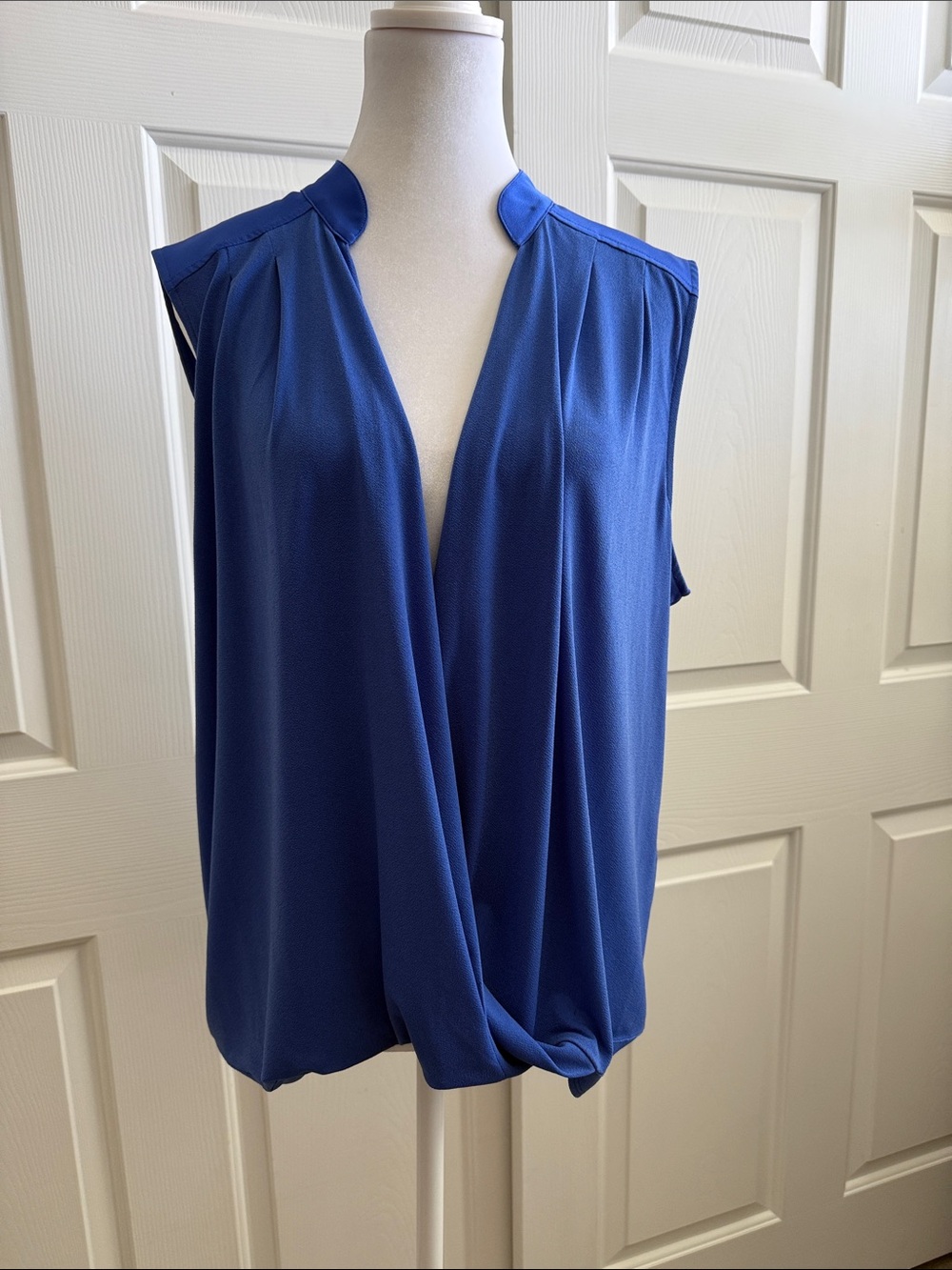 Calvin Klein Sleeveless Draped V-Neck Top in Royal Blue